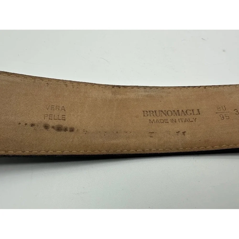 Bruno Magli Men Black Pebbled Leather Belt Made in Italy Size 32 Gunmetal Buckle